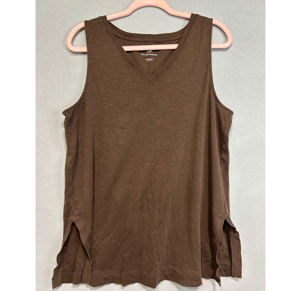 J. Jill Pima Cotton Tunic Womens Large Brown‎ V-Neck Side Slit Minimalist